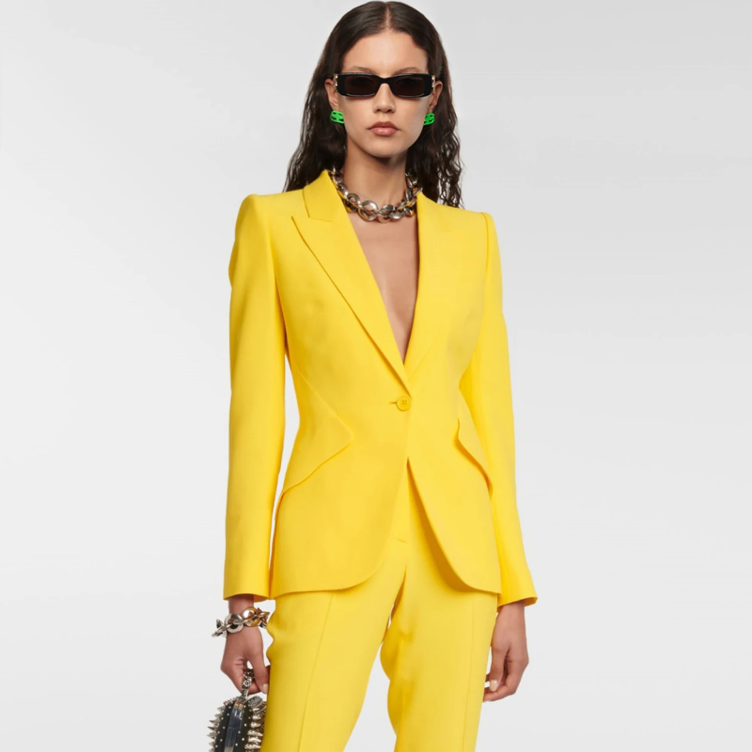 

Allingentle Yellow Women's 2 Piece Suit Set Elegant Pantsuit for Business Party Office Work Outfits Customize