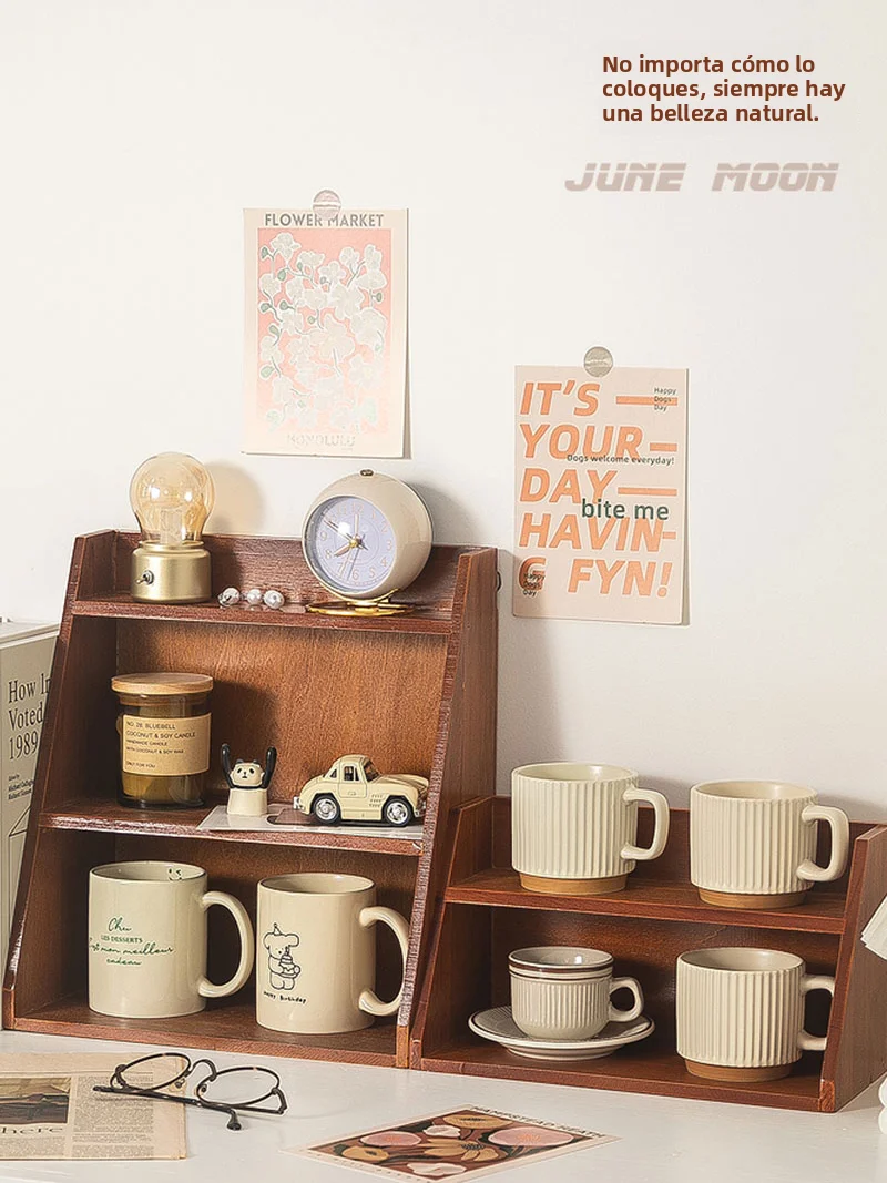 Organizador de Escritorio de Madera Zakka, Caja Organizadora Multicapa para Oficina, Almacenamiento de Cosméticos, Estilo Vin...