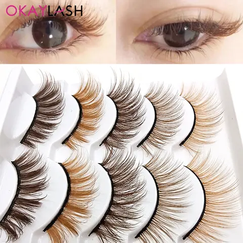 OKAYLASH 5 쌍 믹스 브라운 컬러 속눈썹 3D 자연 푹신한 커피 컬러 속눈썹 확장 도매 용품