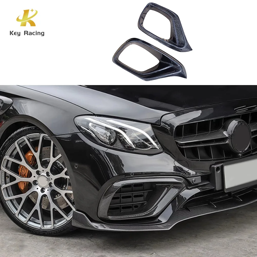 

Для Mercedes Benz W213 E63 AMG 4-дверный 2018-2019 передний бампер из углеродного волокна, противотуманные фары, вентиляционные отверстия