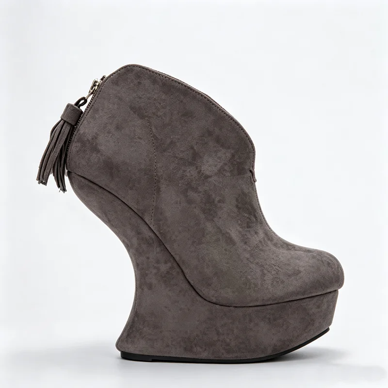 Fretwork Heels Tassel Suede Ankle Boots Sexy Pointed Toe Zipper Size 35-48 Customized New Arrival Autumm/Winter Modern Boots