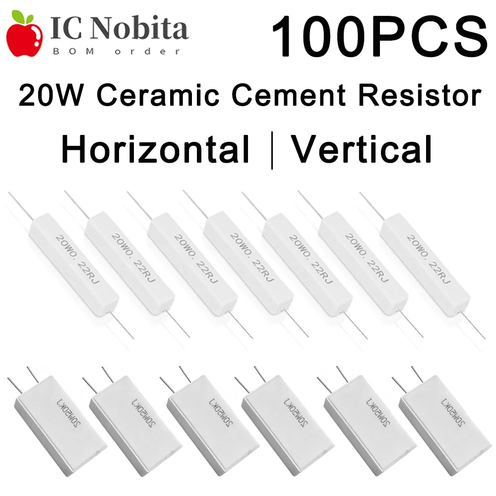 100PCS 20W 5% Ceramic Cement Resistor Resistance 0.1-100K 0.33 1 0.5 2 2.2 3 3.3 4 5 8 10 33 50 100 300 470 680 820 1K 50K Ohm