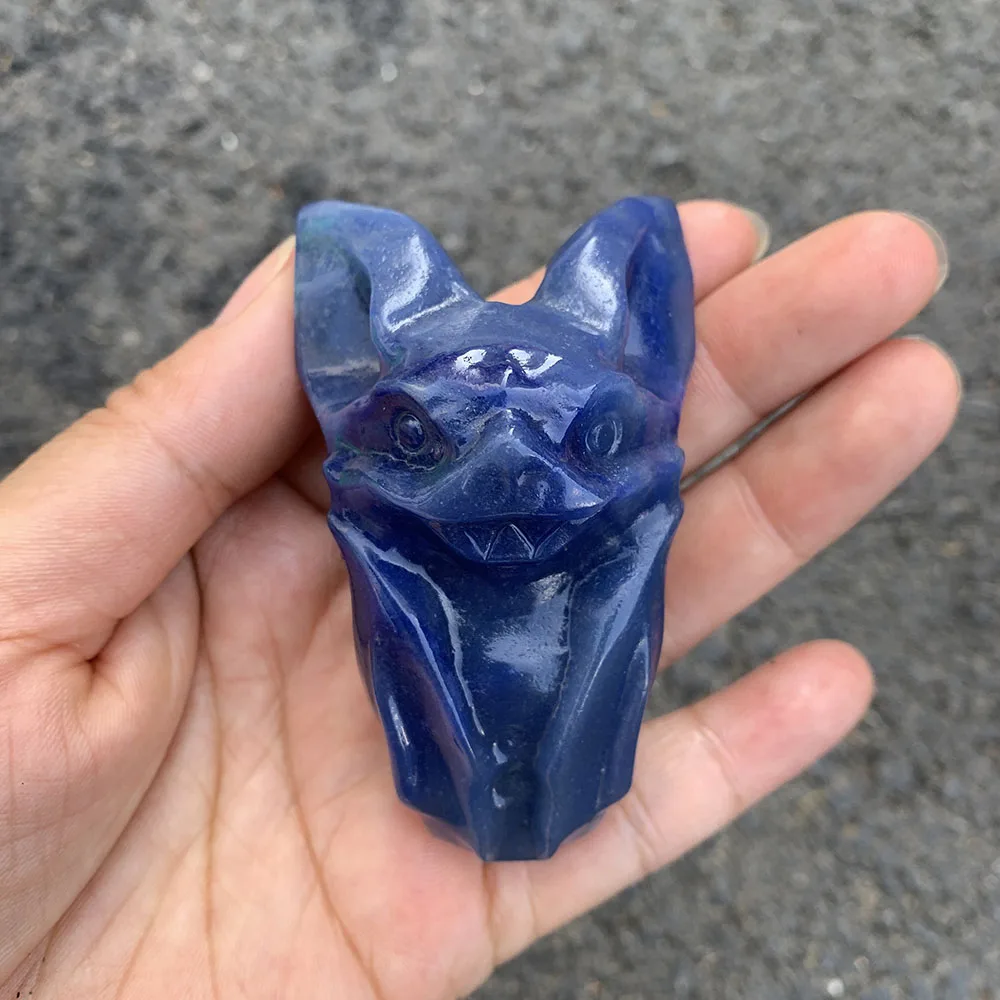 Custom Handcrafted Natural Blue Aventurine Bat Figurine - 8cm Detailed Gemstone Vampire Bat Statue Collectible Home Decor