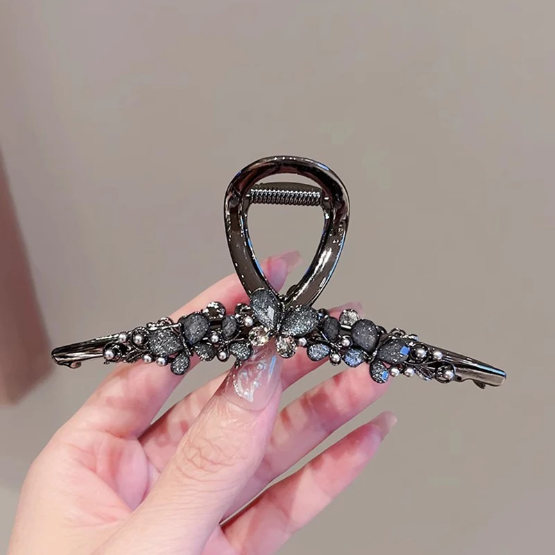 Temperament Glaze Rhinestone Butterfly Large Hair Grip High-end Women's Metal Shark Clip Elegant Korean Style Hair Accessories view 2