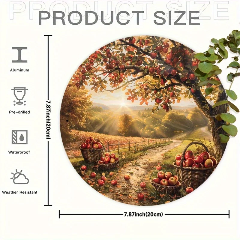 1pc 20x20cm Round Aluminum Metal Tin Sign Vintage Harvest Orchard Decorative Wall Art for Home Kitchen Garden Bar Cafe Office