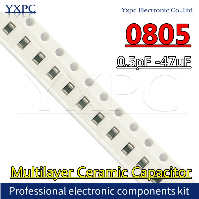 100pcs 0805 SMD Multilayer Ceramic Capacitor 0.5pF -47uF 103 10pF 22pF 100pF 1nF 10nF 100nF 0.1uF 1uF 2.2uF 4.7uF 10uF 22uF