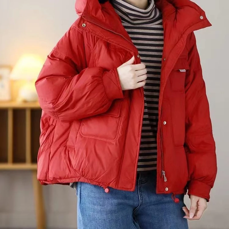 Women's Winter Thickened Warm Jacket Fashion Korean Short Loose Solid Parker Down Cotton Jacket Coat Women's