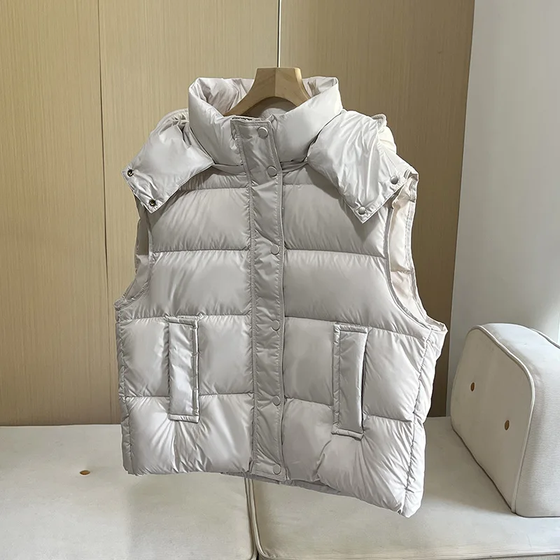 2025 Autumn and Winter European Goods New Women's Down Vest Commuting Hooded Goose Down Vest