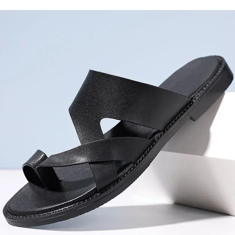 Trendige Herren-Sandalen mit Kreuzriemen, glatt, rutschfest, strapazierfähig, für Sommer, Outdoor, Business, Casual, Slip-On-Hausschuhe-HX25333 – Detail 13