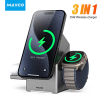 3 in 1 Wireless Charger Stand Magnetic Qi2 15W Fast Charging for iPhone 12 13 14 15 16 Apple Watch 9 8 7 6 5 Airpods 2 3 Pro