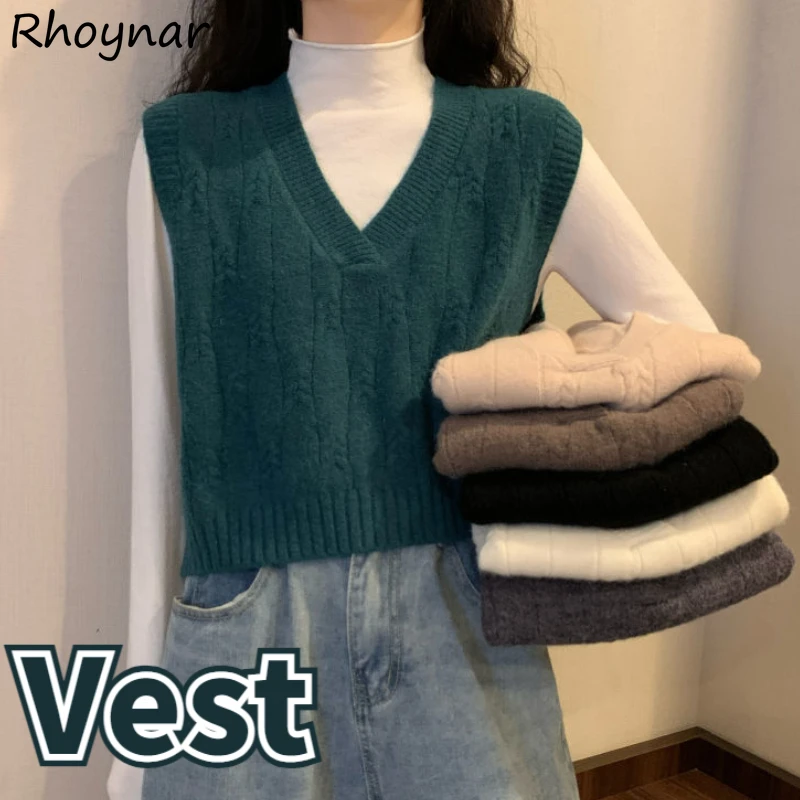 

6 Colors Cropped Sweater Vest Women Clothing Vintage Solid Knitted Streetwear Temper Autumn Casual Aesthetic Daily Tender Lady