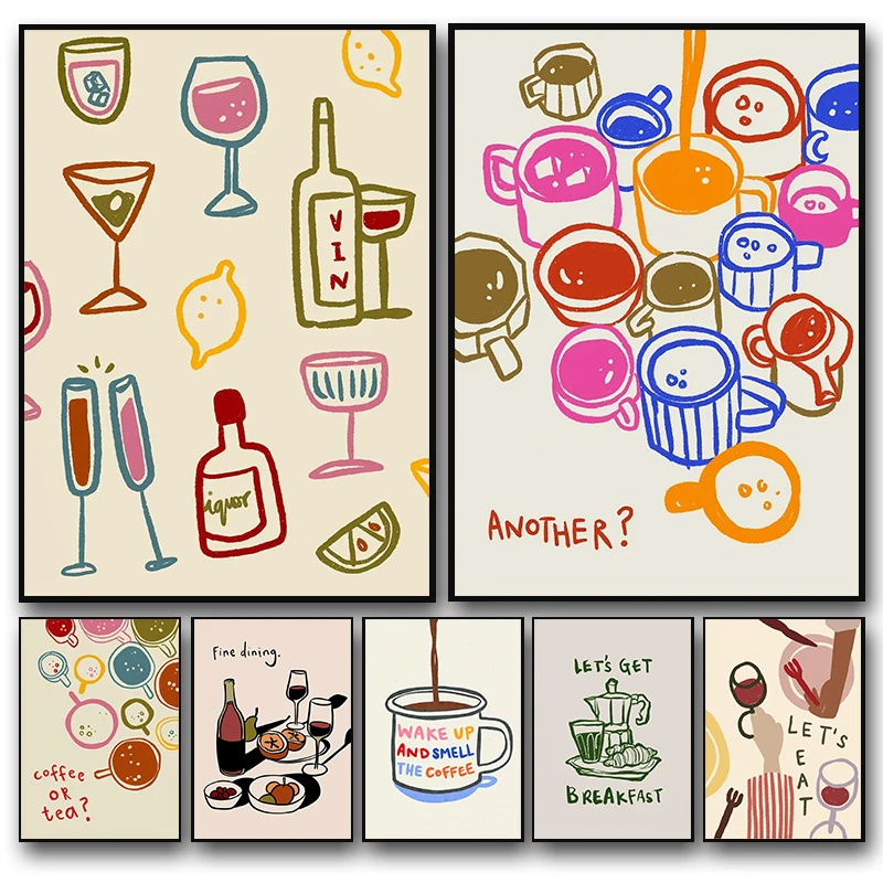 Coffee Tea Poster - Caffè astratto Tè pomeridiano Croissant Tazza