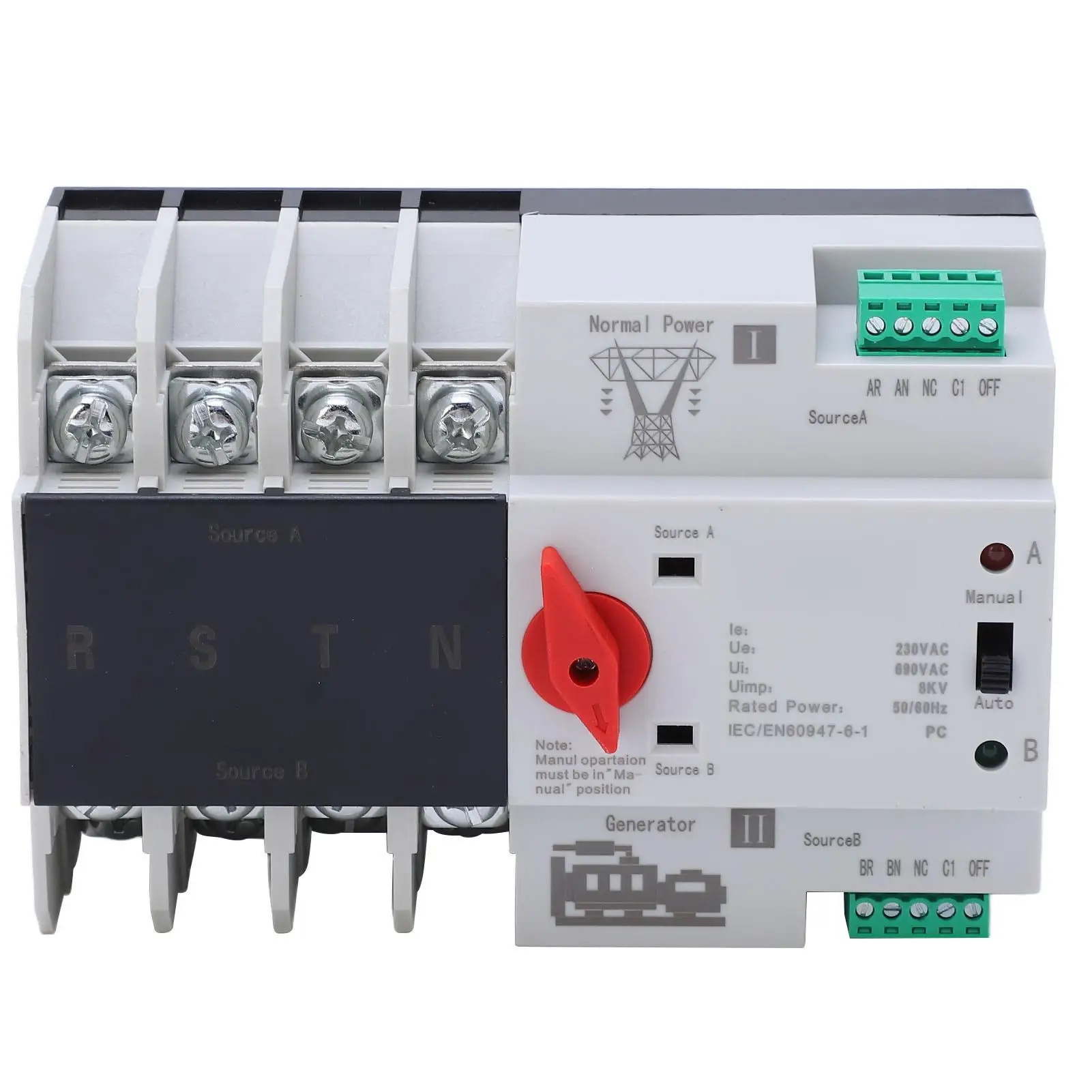 

63A/100A/125A 4P Dual Power Automatic Transfer Switch for AC230V for home Appliances - Uninterrupted Toggle Controller