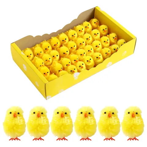 미니 부활절 병아리 노란색 봉제 셔닐 병아리 케이크 장식, 박제 동물 아기 병아리 부활절 달걀 보넷 장식, 어린이 선물, 1 박스