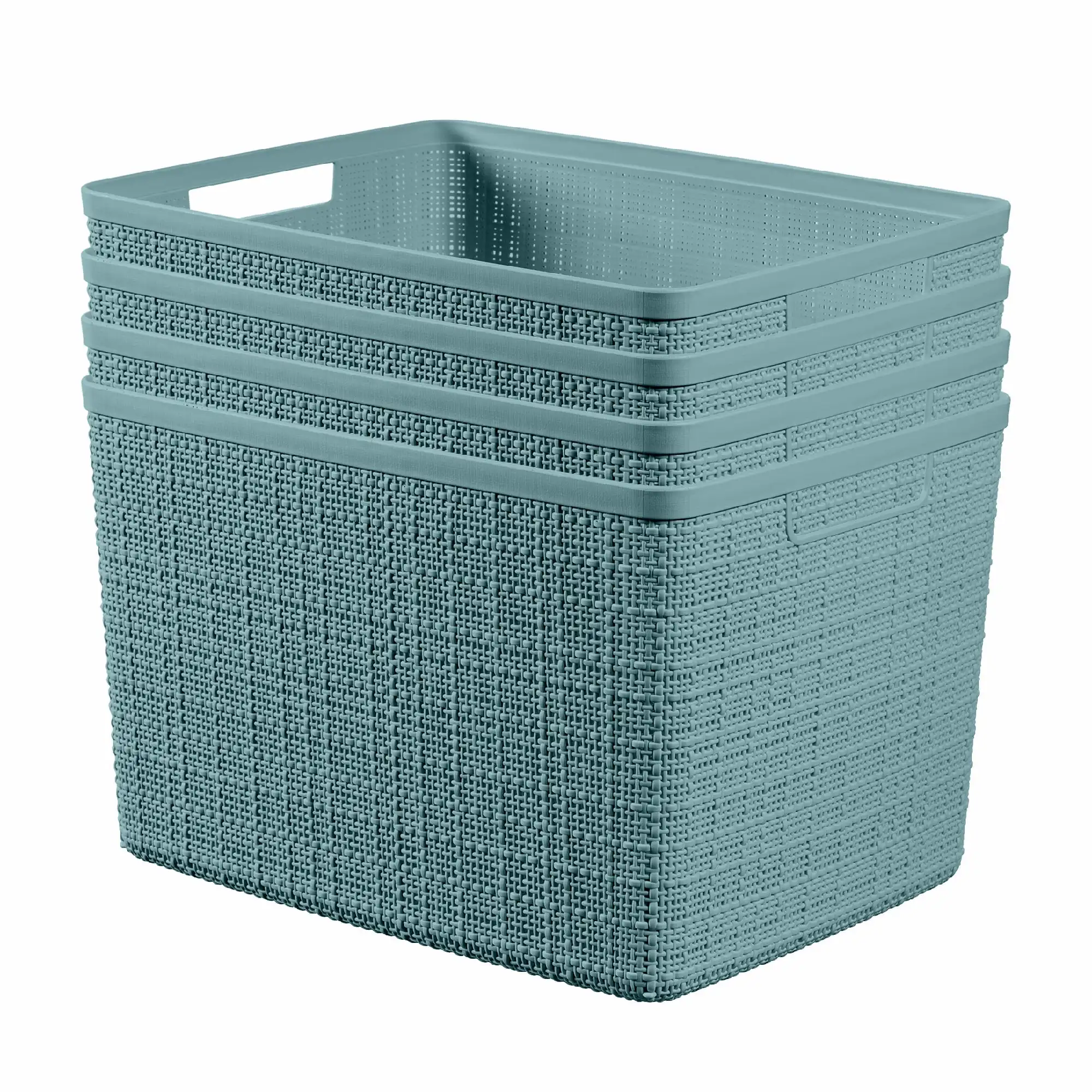 

Curver Jute Large Basket, Resin Plastic Storage Bin, Aqua Slate, 4 Pack