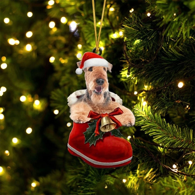 Flat Dog Sock Acrylic Flat Decoration Lovely Pendant Decoration Christmas Ornaments Decor for Holiday Tree