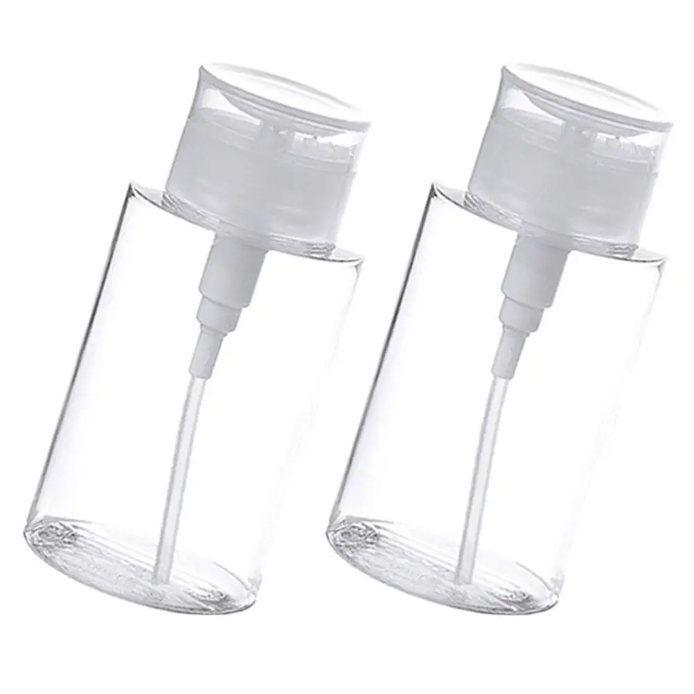 2Pcs Push Down Pump Bottle for Makeup Remover Skincare Essence Nail Polish Remover Refillable Dispenser Travel Sub Bottle Clear