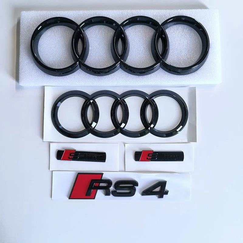 AUDI RS4 2016-2020 4Ring logo ABS Black Silver Car Hood Front Grill Emblem Rear Trunk Badge Sticker  RS4 Sline  Emblem Sticker