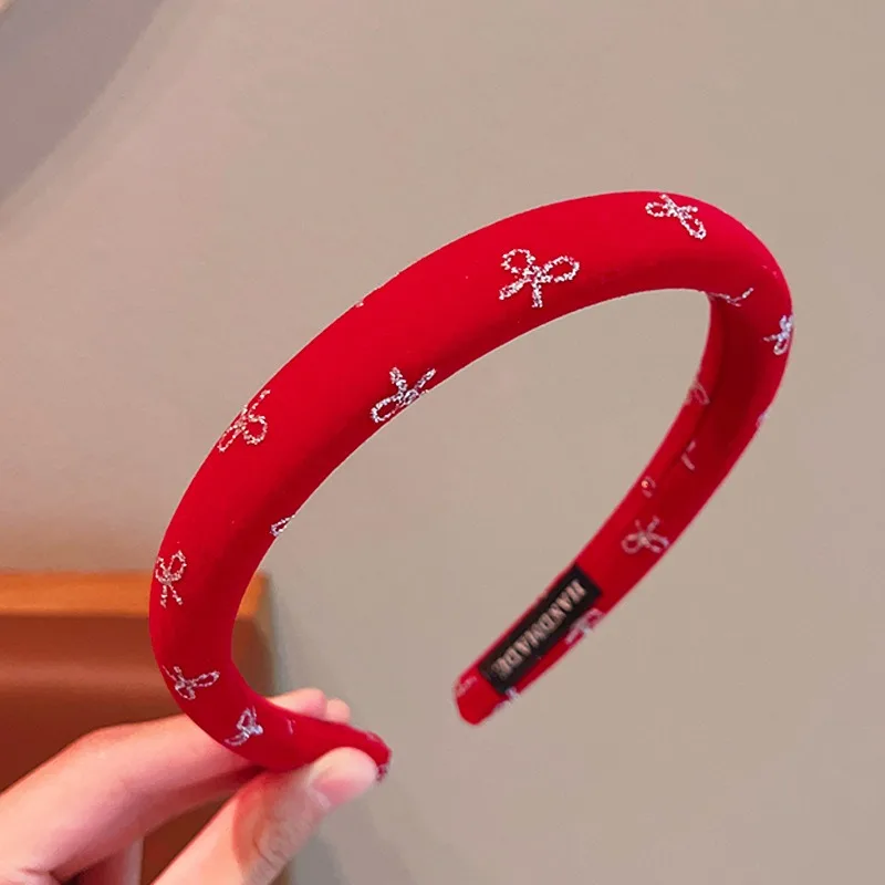 2026 Neues Weihnachts-Weinrotes Haarband für Mädchen, Frauen, Kinder, rutschfest, Plüsch, Pailletten, Samt, Schleife, Strass, Herz, Perle, Bär, Haarreif – Detail 8
