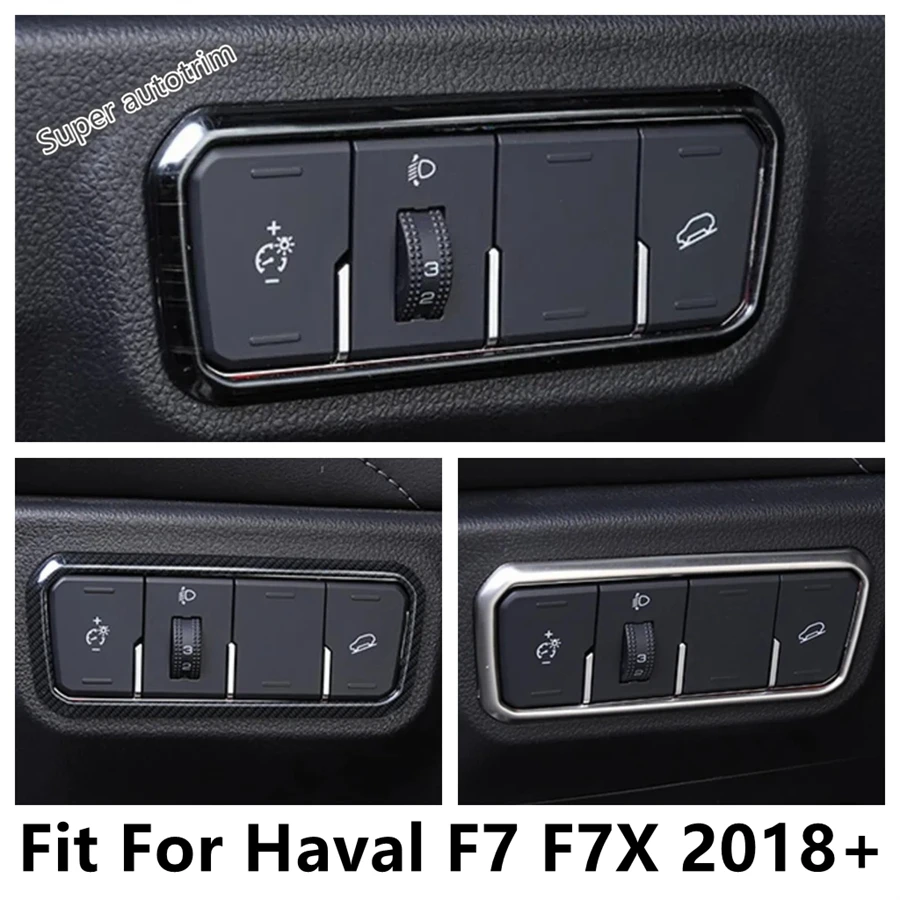 Car Head Light Lamp Headlight Switch Button Sequins Cover Trim For Haval F7 F7X 2018 - 2022 Stainless Steel Interior Accessories