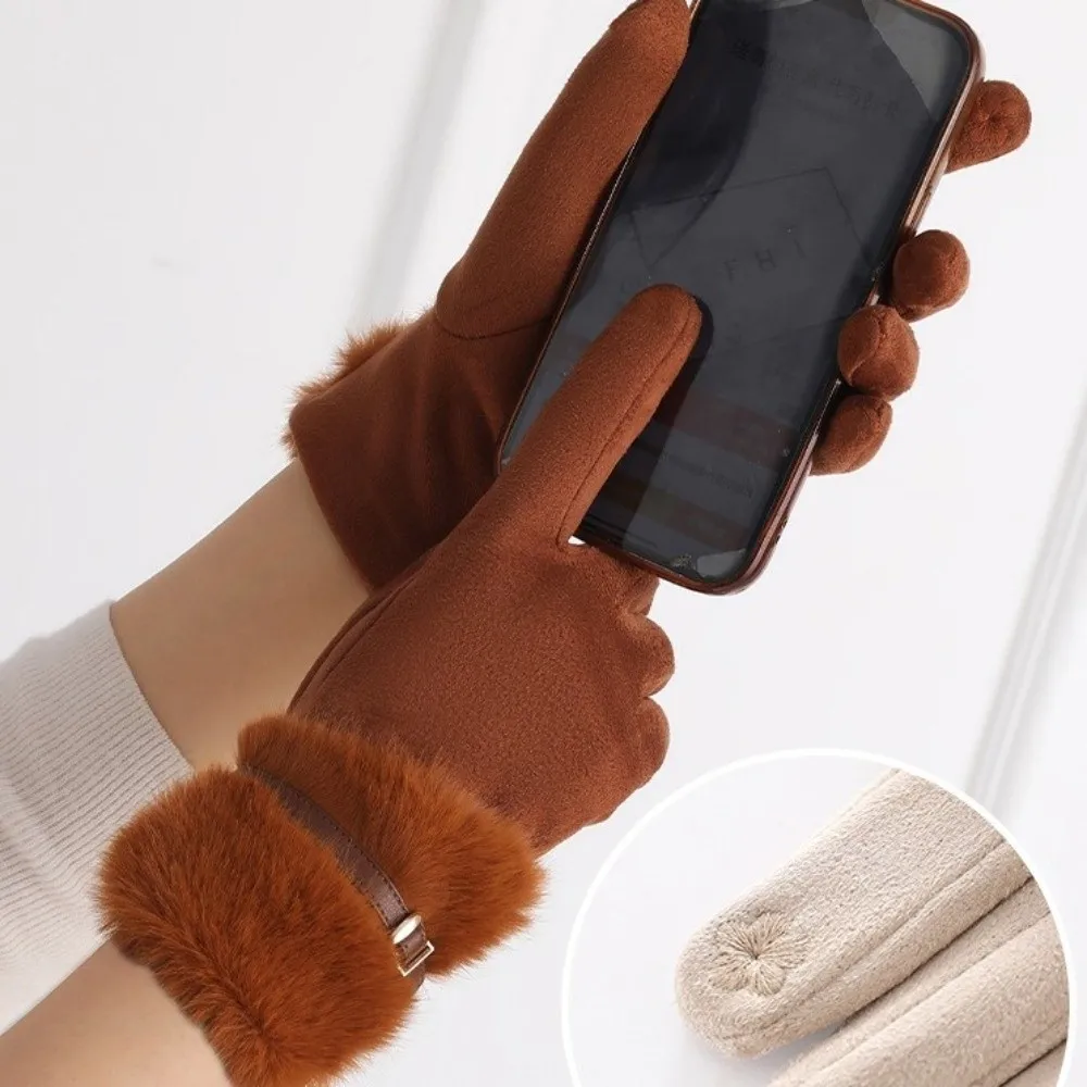 

Универсальные бархатные зимние замшевые перчатки, толстые женские перчатки с длинными пальцами и флисовой подкладкой, водонепроницаемые велосипедные варежки, осень