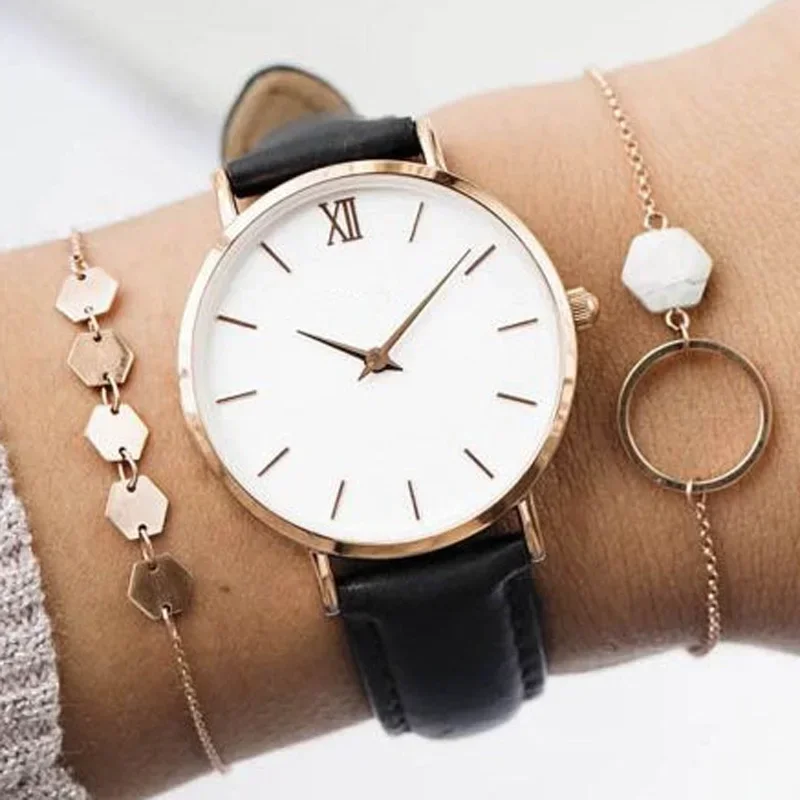 Fashion Women\'s Watch Minimalism Watches for Women Leather Band Quartz Wristwatches New Casual Ladies Watches Relojes Para Mujer