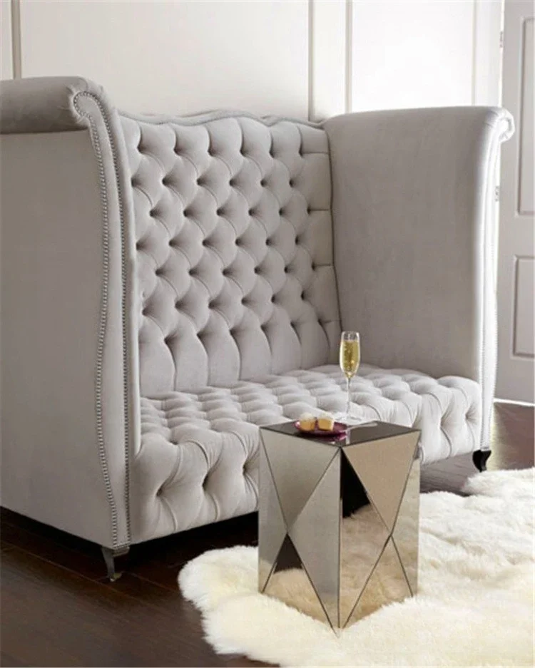 American fabric buckle soft bag three-person sofa furniture cafe studio villa high-back leisure sofa