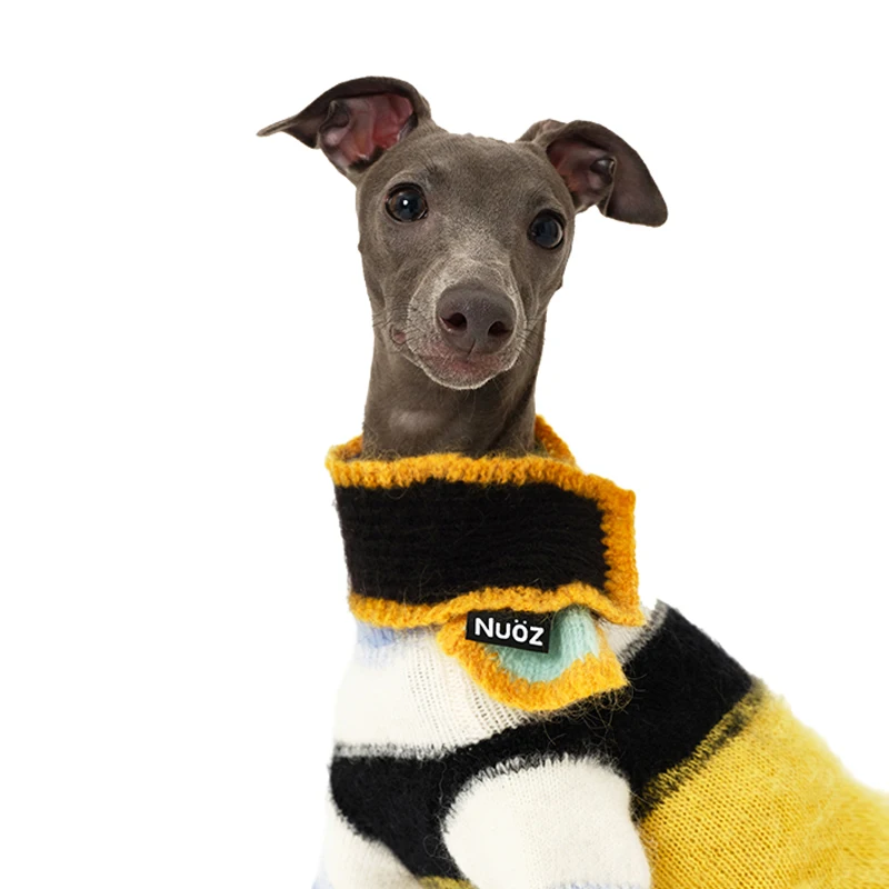 Haute Couture Mohair Greyhound Sweater with Scarf Luxury Color-coded Gradient Sleeved Knit Bedlington Dog Clothes