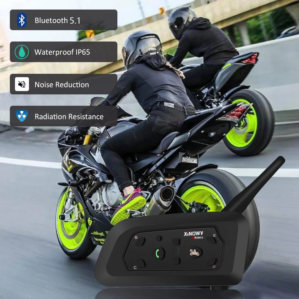 

1200M V6 PRO Motorcycle Helmet Intercom Bluetooth Headset Waterproof Interphone for 6 Riders Communicator Noise Reduction