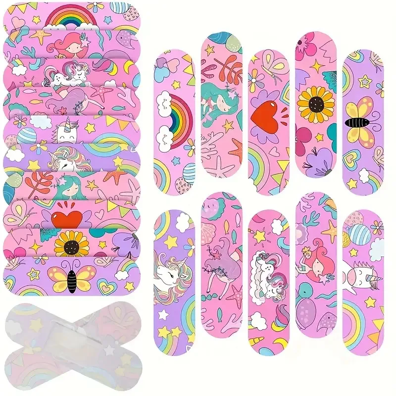 30 piezas/50 piezas de unicornio arcoíris y 10 cintas protectoras con bonito patrón de dibujos animados, Material transpirable de PE, Adorable