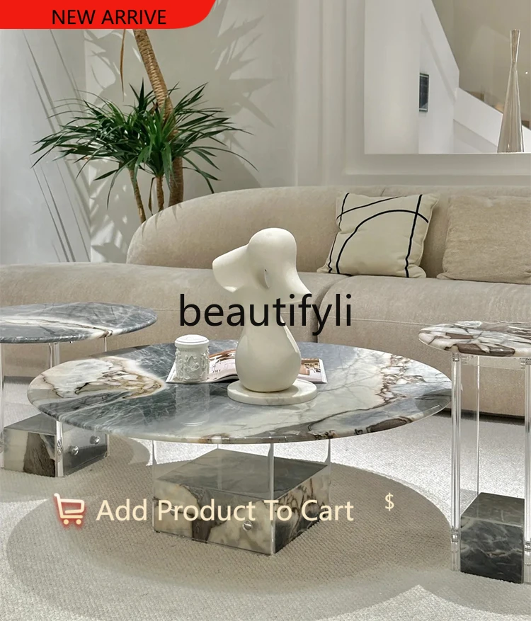 

Italian minimalist natural marble square edge high-end luxury stone combination coffee table G1218