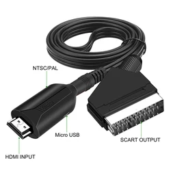 Cable HDMI compatible con Scart, adaptador de Audio y vídeo portátil 720P/1080P, convertidor con Cable USB para líneas de DVD y TV HD