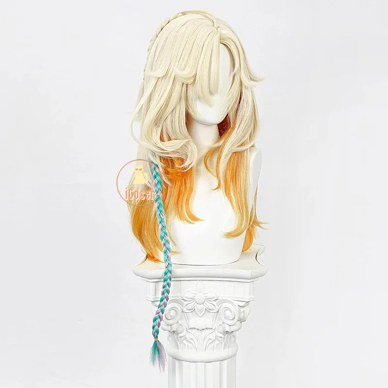Parrucca cosplay iCoser Xilonen Genshin Impact Biondo chiaro Capelli arancioni Rosa Blu Treccia Natlan Festa di Halloween per donne Ragazze Puntelli