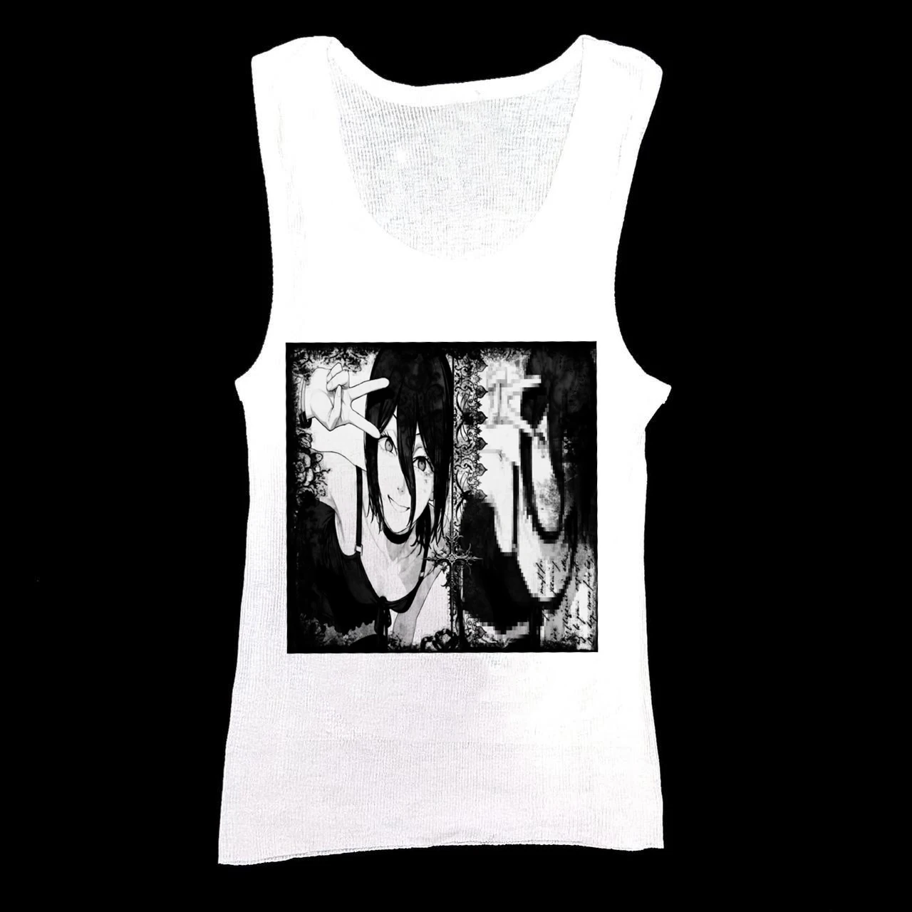 Chainsaw Man Reze Peace Sign Anime T Shirt Women Gothic Cross Monochrome Manga Print Short Sleeve T-shirt Dark Aesthetic Ladies