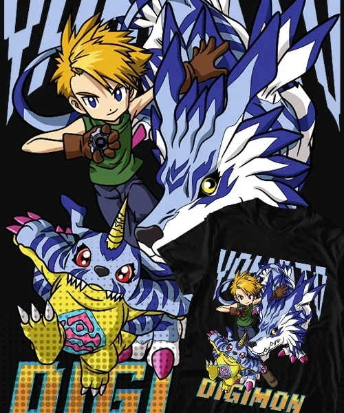 

Camiseta unisex Digimon Matt y Gabumon Garurumon Cotton anime T-shirt