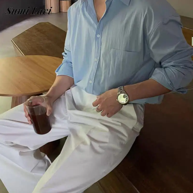 

Стильные мужские деловые брюки 2026 Весна-Лето, повседневные однотонные белые брюки с плиссировкой, модные мужские штаны с дизайнерскими складками