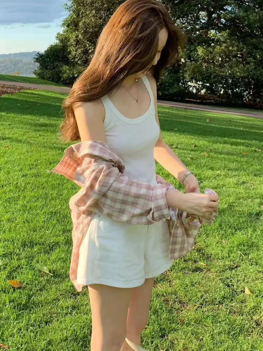 

Loose Korean Style Women's Plaid Shirt Long Sleeve Lazy Style Spring Autumn New Arrival Slimming Versatile Cotton Blend Shirt