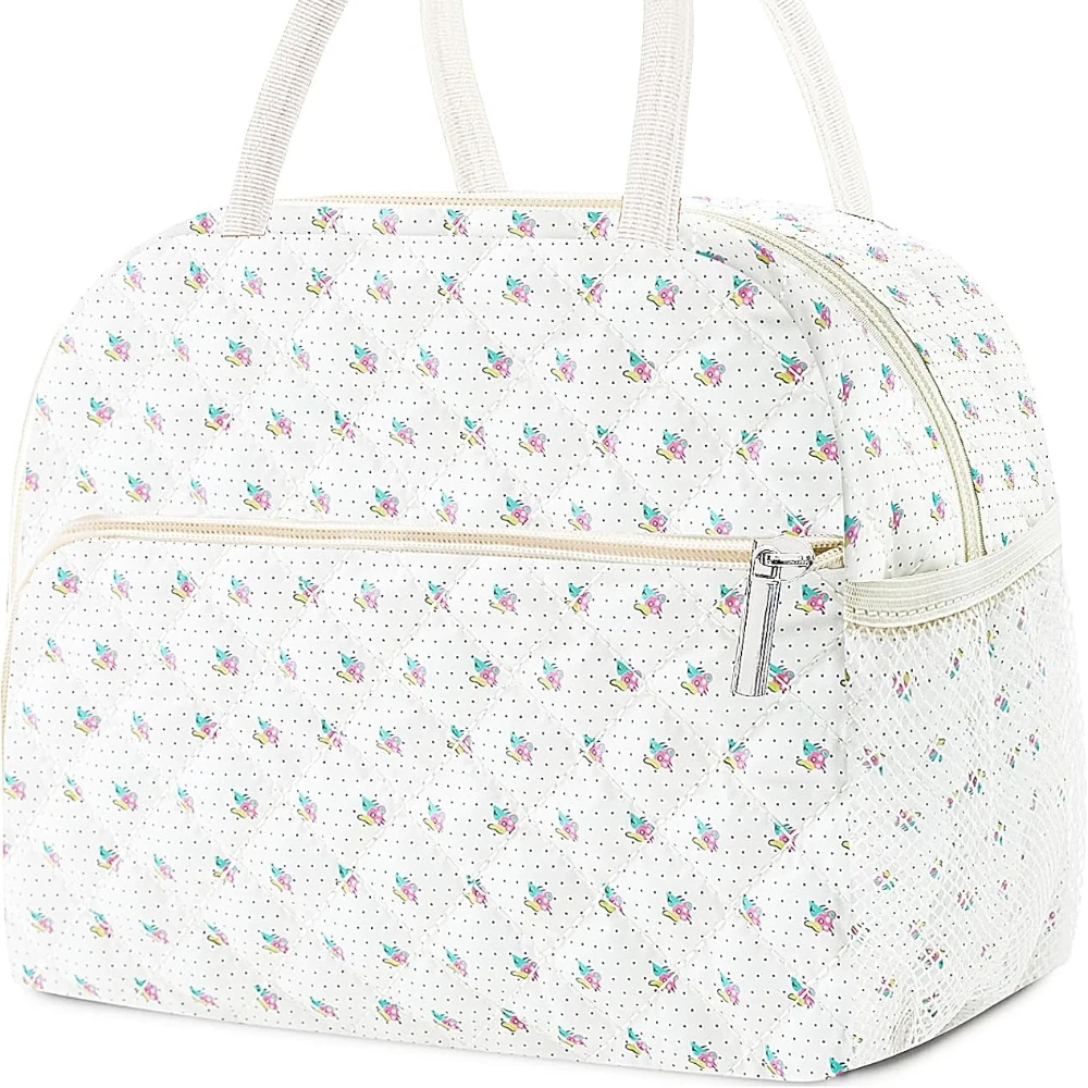 

Insulated Lunch Bag,Reusable Quilted Lunch Tote Bag,Aesthetic Cooler Bag for Adults Work Picnic Travel(White)