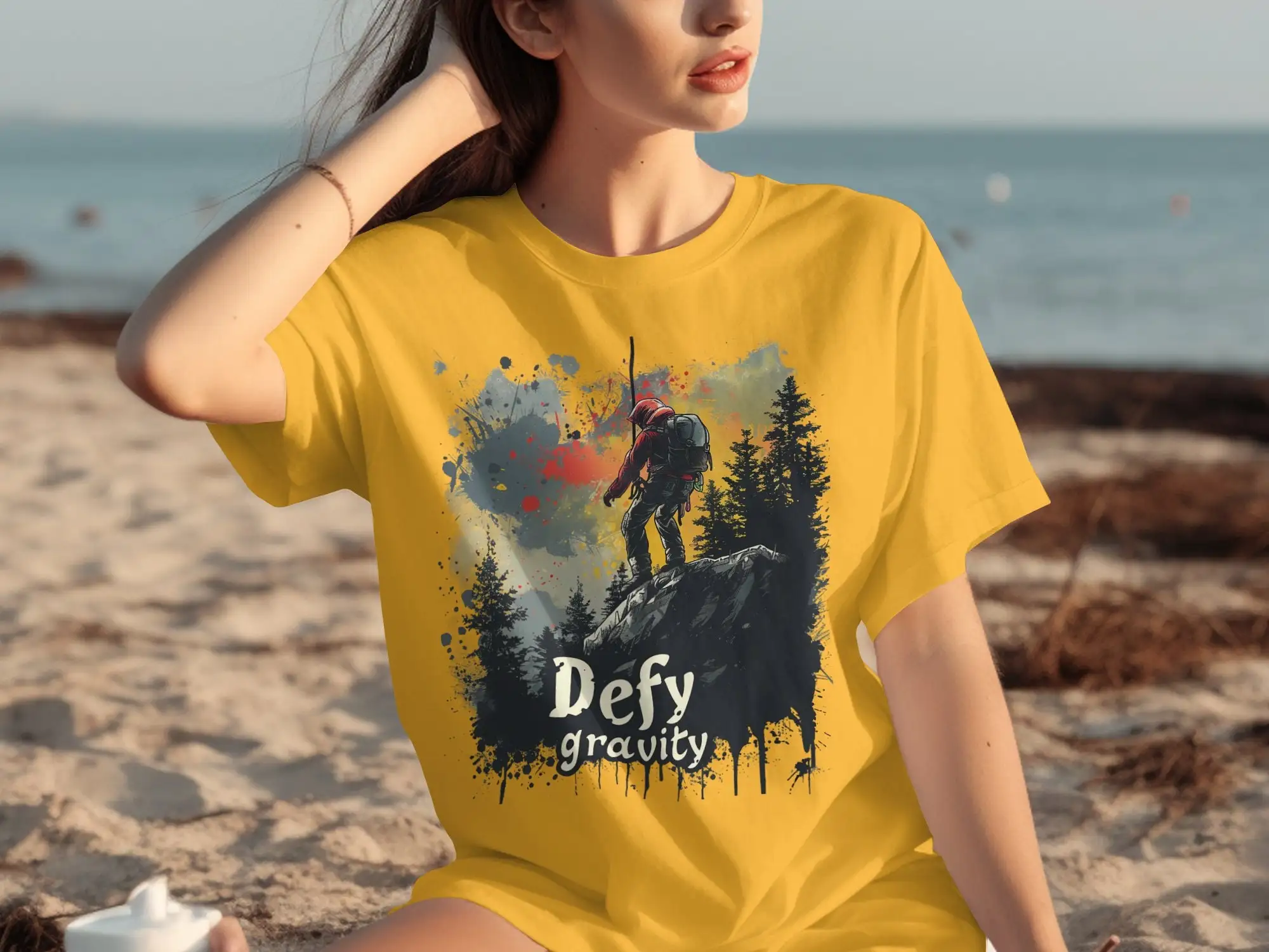 Defy Gravity Adventure T Shirt Rock Climbing Inspirational Hiking Extreme Sports Apparel For Outdoor Enthusiasts