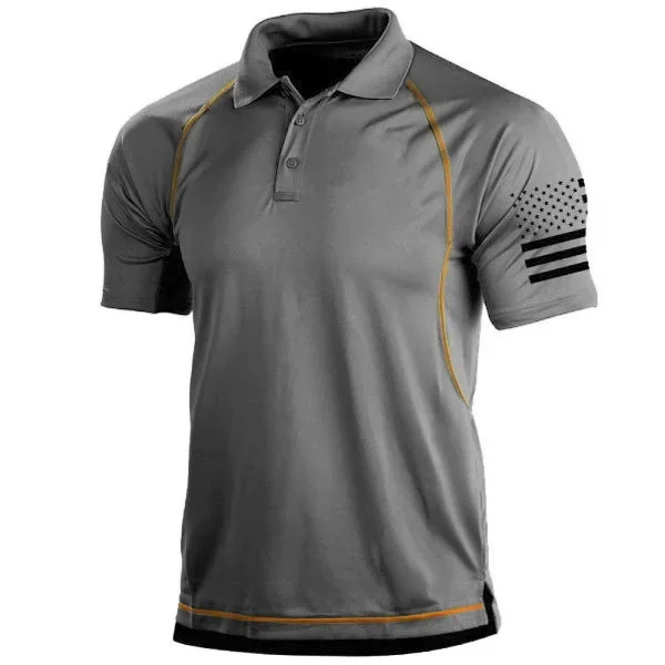 Summer Men\'s Casual Polo Shirt Outdoor Tactical Lapel Button Short Sleeve Sports T-shirt Fashion Contrast Pullover Top