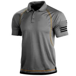 Summer Men's Casual Polo Shirt Outdoor Tactical Lapel Button Short Sleeve Sports T-shirt Fashion Contrast Pullover Top