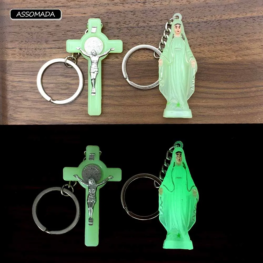 Luminous Cross Jesus Keychains Virgin Mary Key Chains For Women Men Gift Noctilucent Catholic Christian Religion Crosses