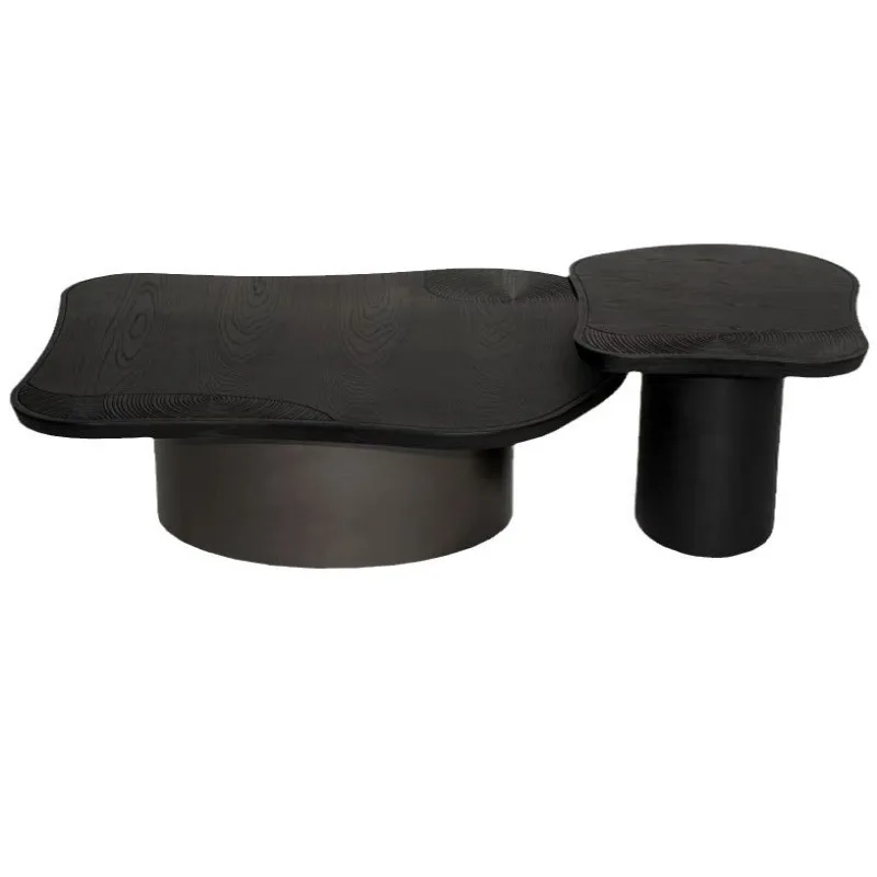 

Simple black coffee table model room oval coffee table high and low combination light luxury household personalized special-shap