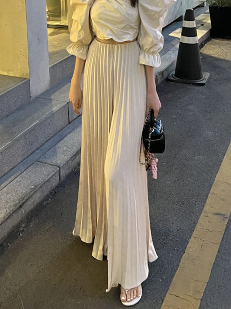 

SuperAen 2024 Korean Chic Summer Vintage High Waist New Design Drape Loose Wide Leg Pants