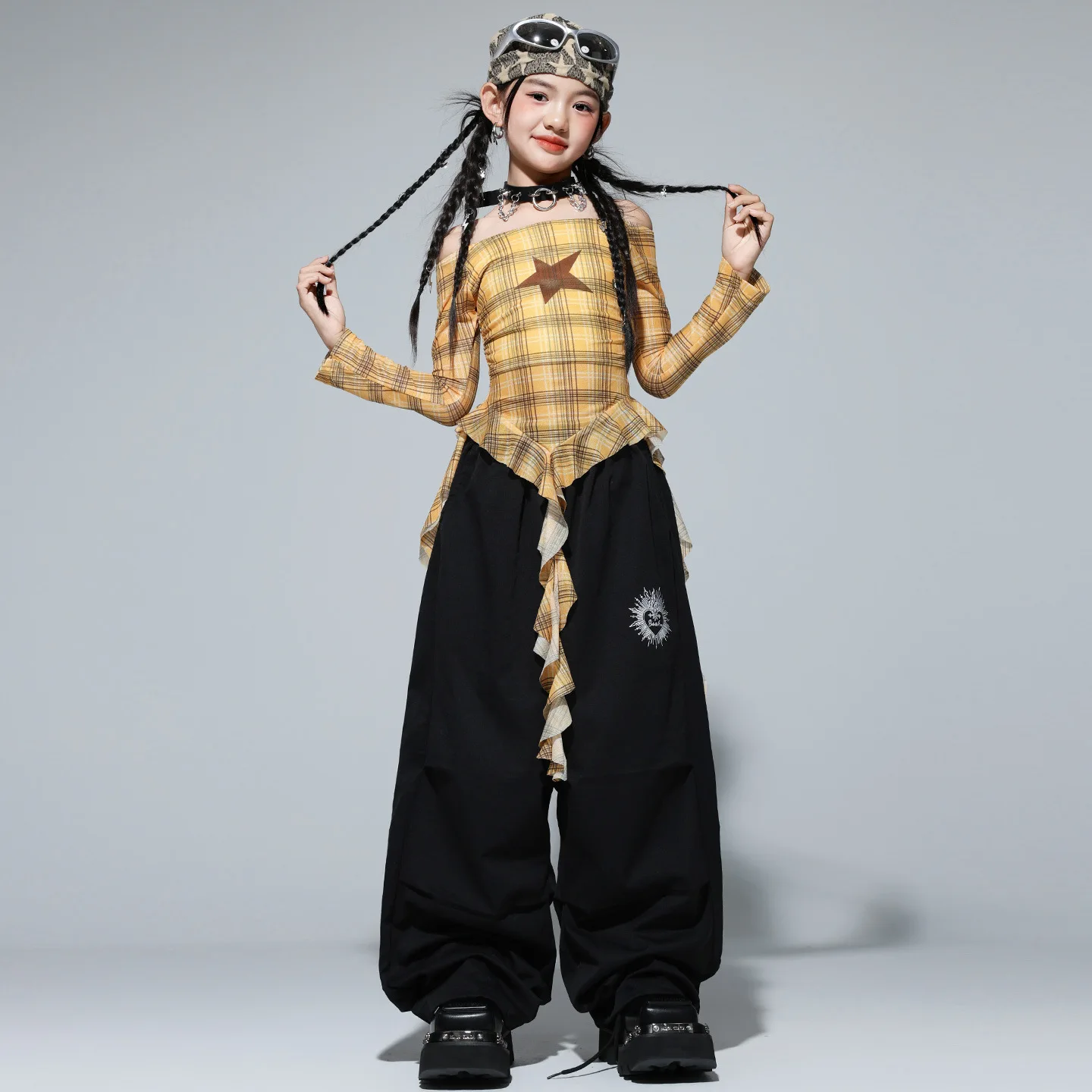 Girls Hip Hop Streetwear Irregular Crop Top Street Dance Pants Girl Group Clothes Set Kid Jazz Dance Costume