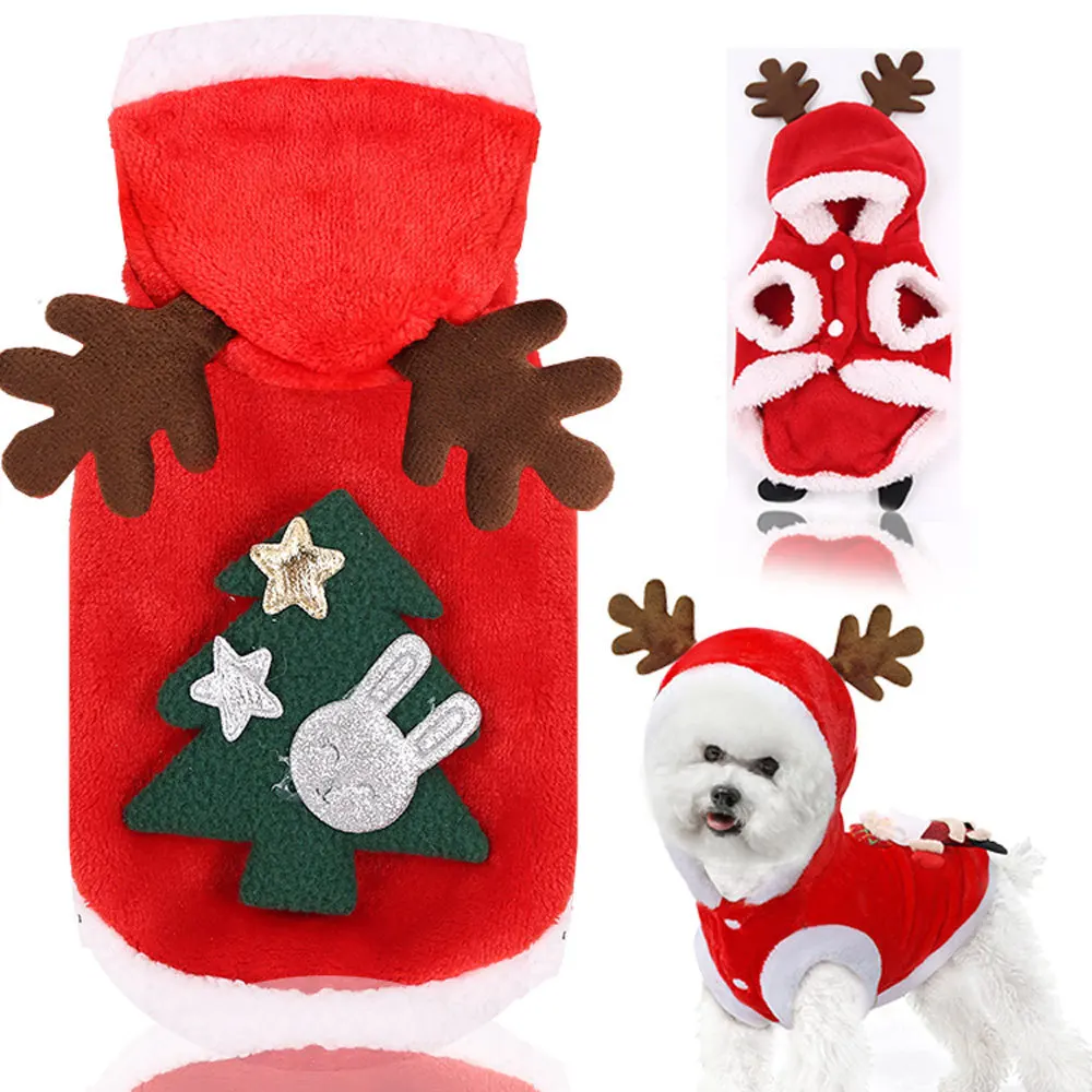 Christmas Dog Clothes Santa Costume for Yorkshire Pet Cat Clothing Coat Costume Elk Santa Claus Dog Cats Coat Hoodies Yorkshire