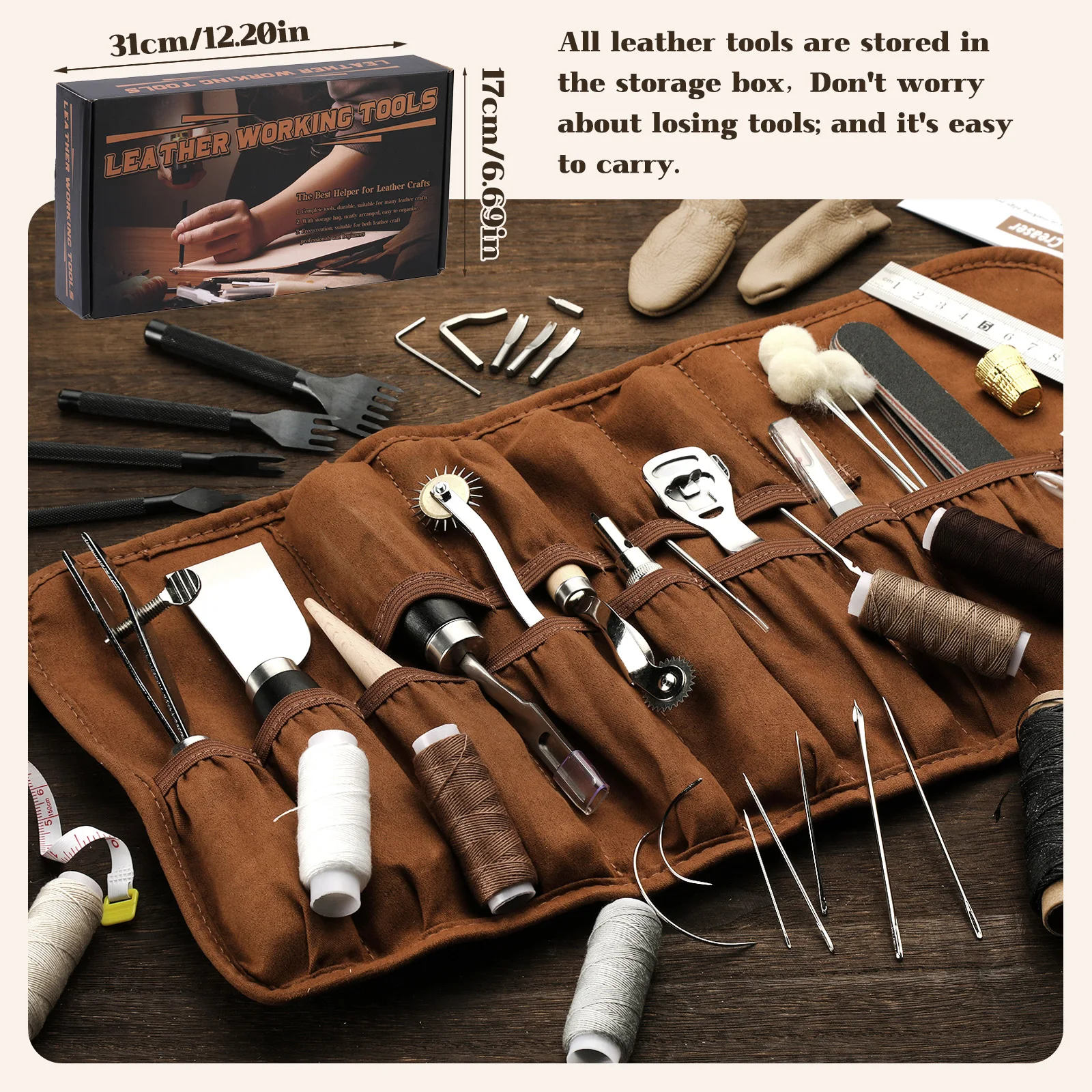 Practical Leather Working Tools with Leather Beveler Groover Stitching Punch Sewing Thread and Other Tools