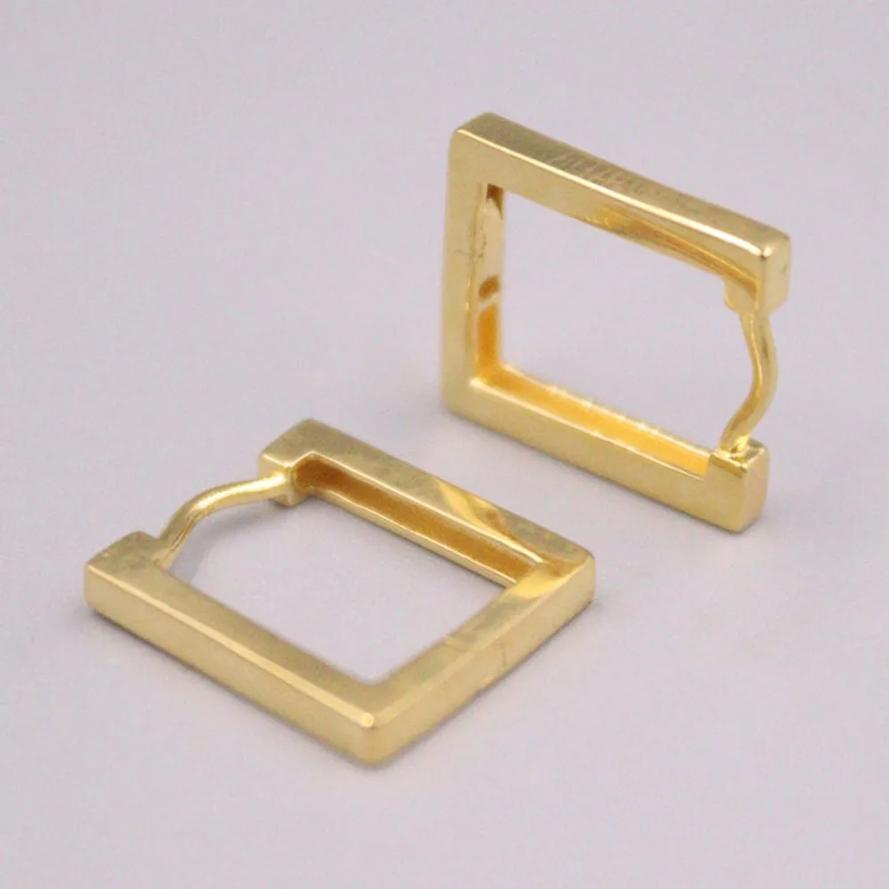 

Real Pure 18K Yellow Gold Hoop Women Lucky Smooth Square Earrings 1.79g