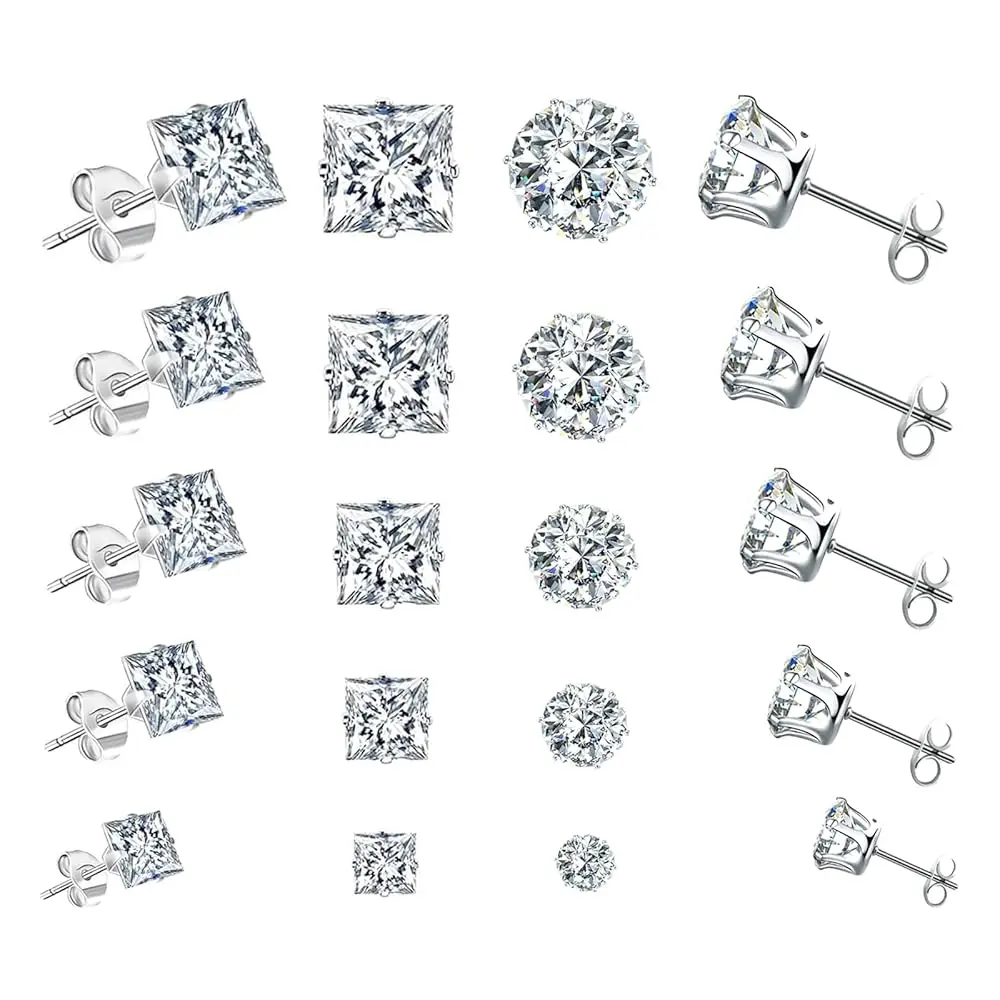 

10 пар сережек-гвоздиков с фианитами для женщин, гипоаллергенные серьги-гвоздики для женщин, набор маленьких сережек-гвоздиков из нержавеющей стали, кубический цирконий