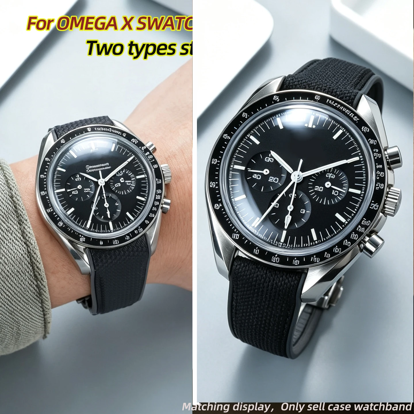 5 colors For Swatch & Omega Moonswatch Stainless Steel Case 42mm Bezel Curved end Rubber Watch band Metal bezel Modify Accessori